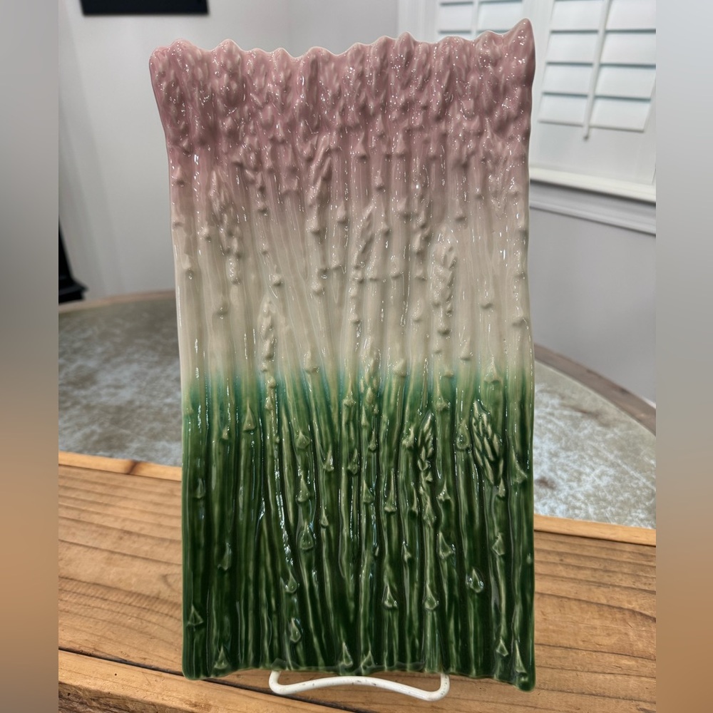 SOUTHERN LIVING CERAMIC PINK/GREEN RECTANGLE ASPARAGUS PLATTER